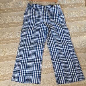Theory Blue and White Gingham Cropped Wide-Leg Pants